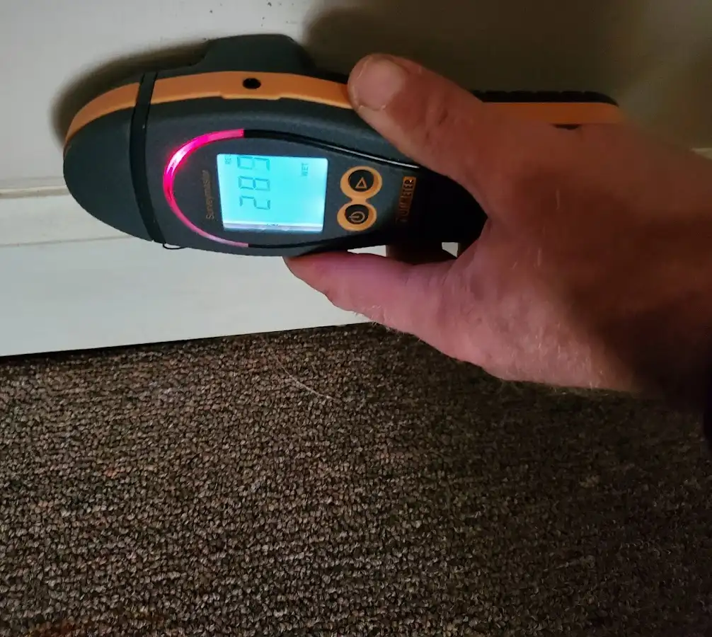 Moisture detection at baseboard during Burst Pipe Cleanup in Donaldsonville